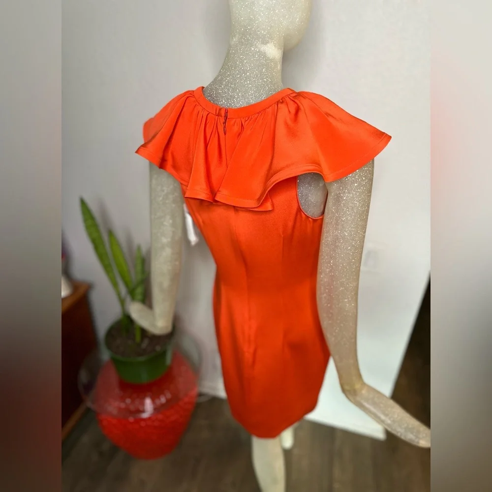 Jay Godfrey Orange Sleeveless Ruffle Collar Mini Dress. New With Tags! Size 4 - Picture 9 of 14